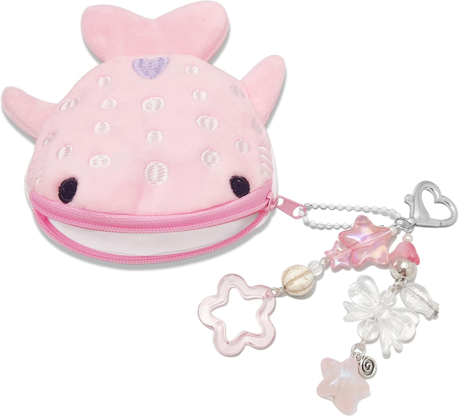 Cute Keychain Whale Shark Coin Purse Keychain,Kawaii Plush Change Purse with Zipper Aesthetic Key Chain Handmade Bag Charms (Pink)