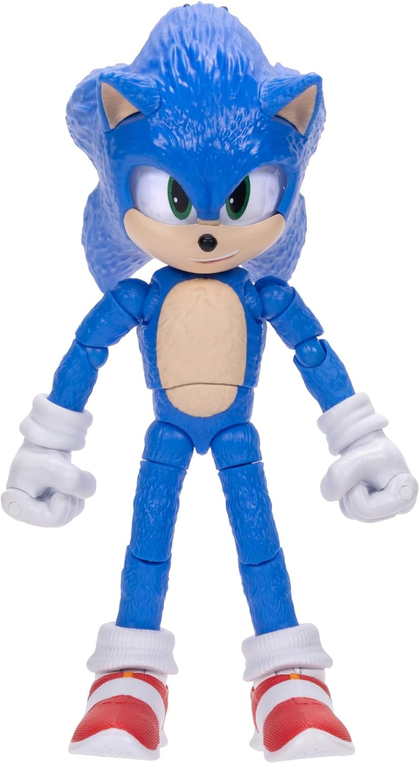 Sonic The Hedgehog Sonic 3 Movie Sonic Collector Toy Figure by Jakks Pacific, Stands 5” / 13 cm Tall, Highly Articulated for Boys/Girls, Officially Licensed 3 Movie, Suggested for Ages 3+