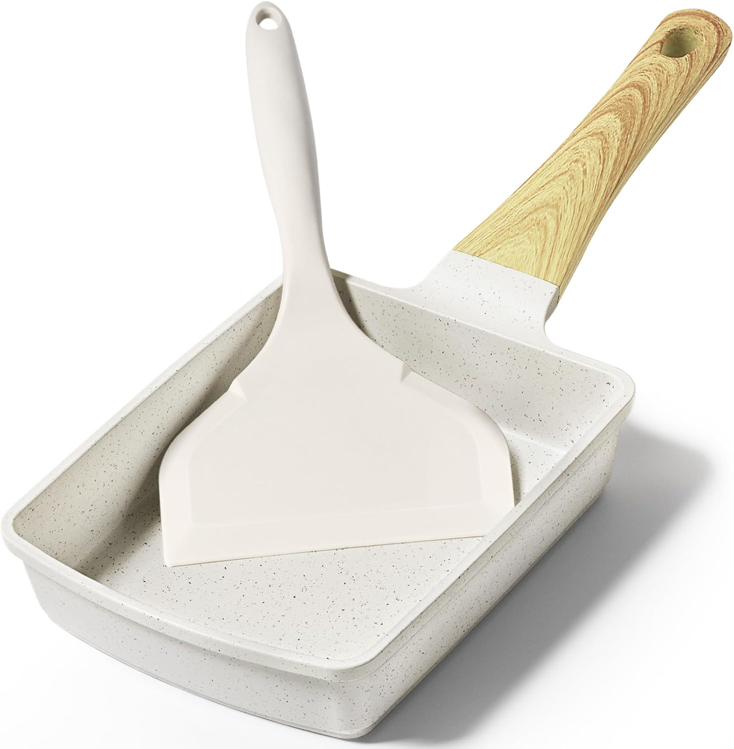 GiPP Tamagoyaki Egg Pan -Japanese Omelette Pan, Non Stick Frying Pan with Heat-Resistant Handle, Healthy Granite Cookware, Compatible with All Stovetops, PFOS PFOA Free (White, Tamagoyaki)