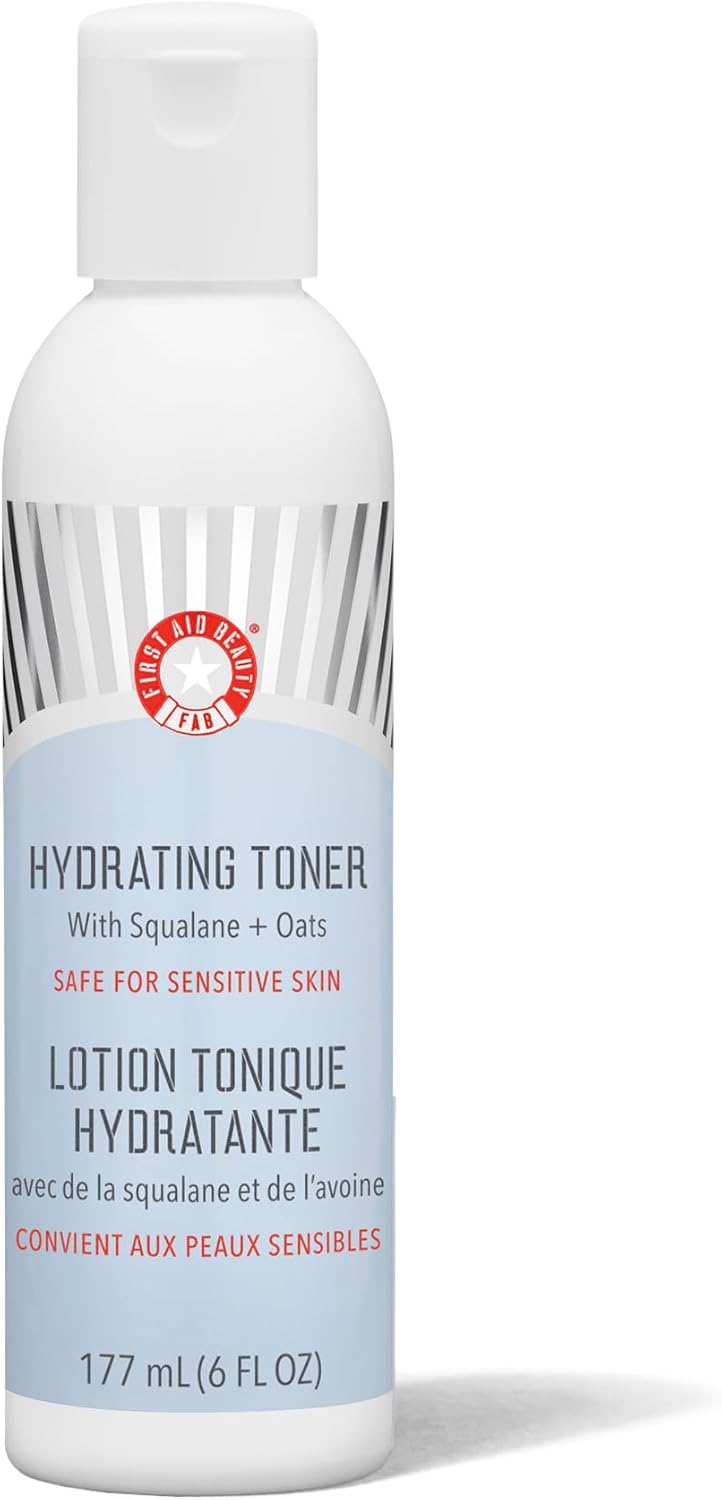 First Aid Beauty - Hydrating Toner with Squalane and Oats, Naturual Wild Oat Skin Calming Toner, Helps Reduce Lines & Wrinkles, Safe for Sensitive Skin, Alcohol-Free Balanced Hydration, 177 mL