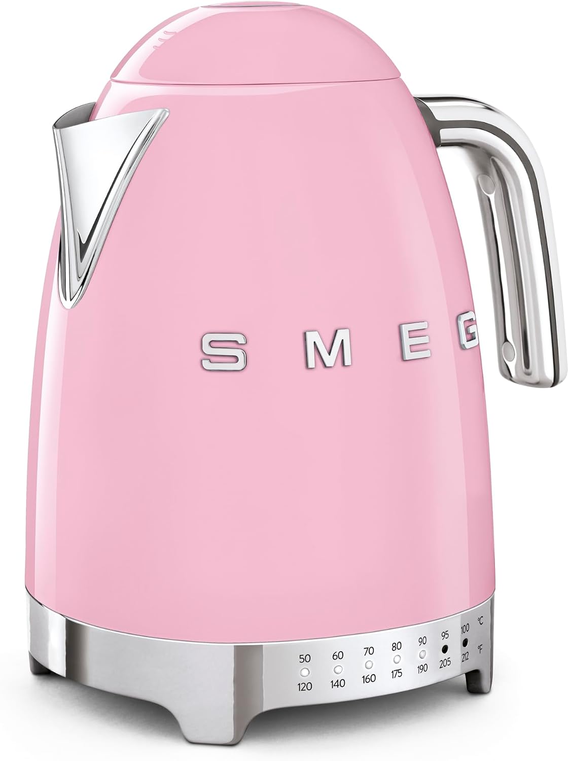 Smeg 50's Retro 7 Cup Stainless Steel Variable Temperature Electric Kettle with 7 Temperature Settings, Led Display, Swivel Base and Keep Warm Function Pink KLF04PKUS