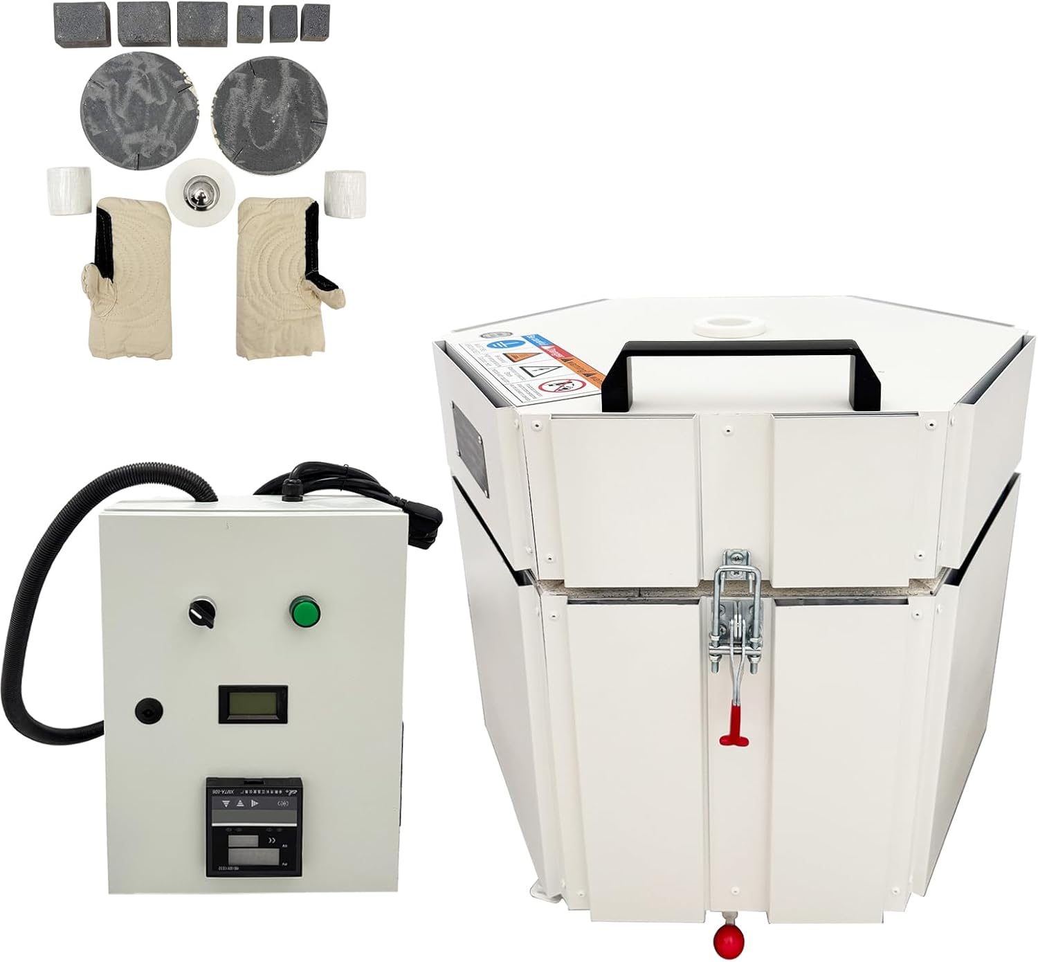 TECHTONGDA Electric Kiln Compact Hexagonal High Temp Ceramic Kiln with Split-Type Control Box & Hydraulic Lid, for Home/Pottery/Lab Ceramic Firing High-Temp 1280°C (2336°F) 220V 1PH