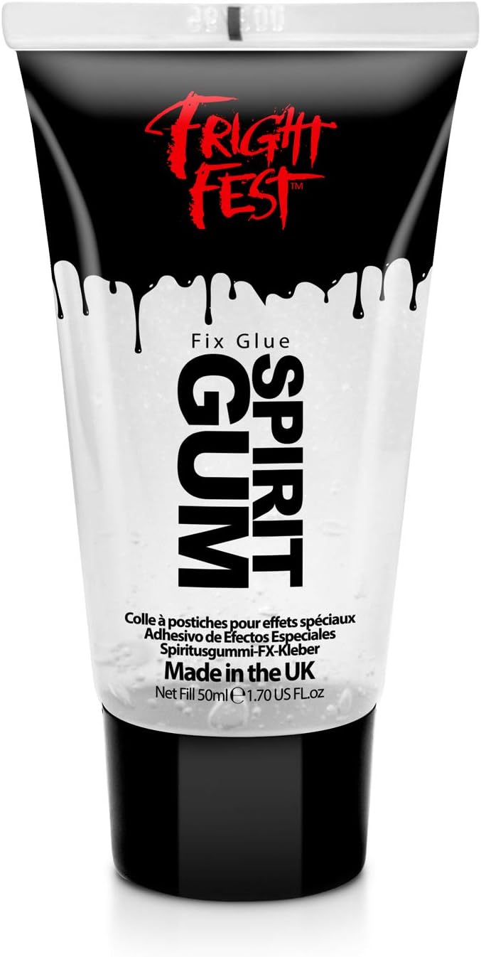 Mastix Spirit Gum Glue Adhesive 50ml Cosmetic Grade by Fright Fest - Fix prosthetic, gems, glitter great glitter tattoo glue, body glue, hair bonding glue, wig glue, make up glue (50ml)