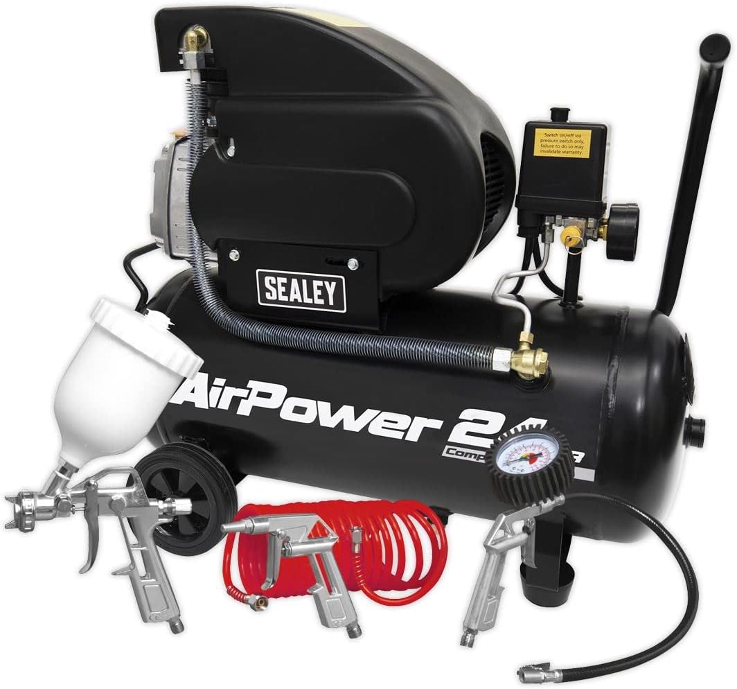 Sealey Direct Drive Air Compressor with 4pc Air Accessory Kit, 24L, 2hp, 5.8cfm, 116psi, 1.5kW - SAC2420APK