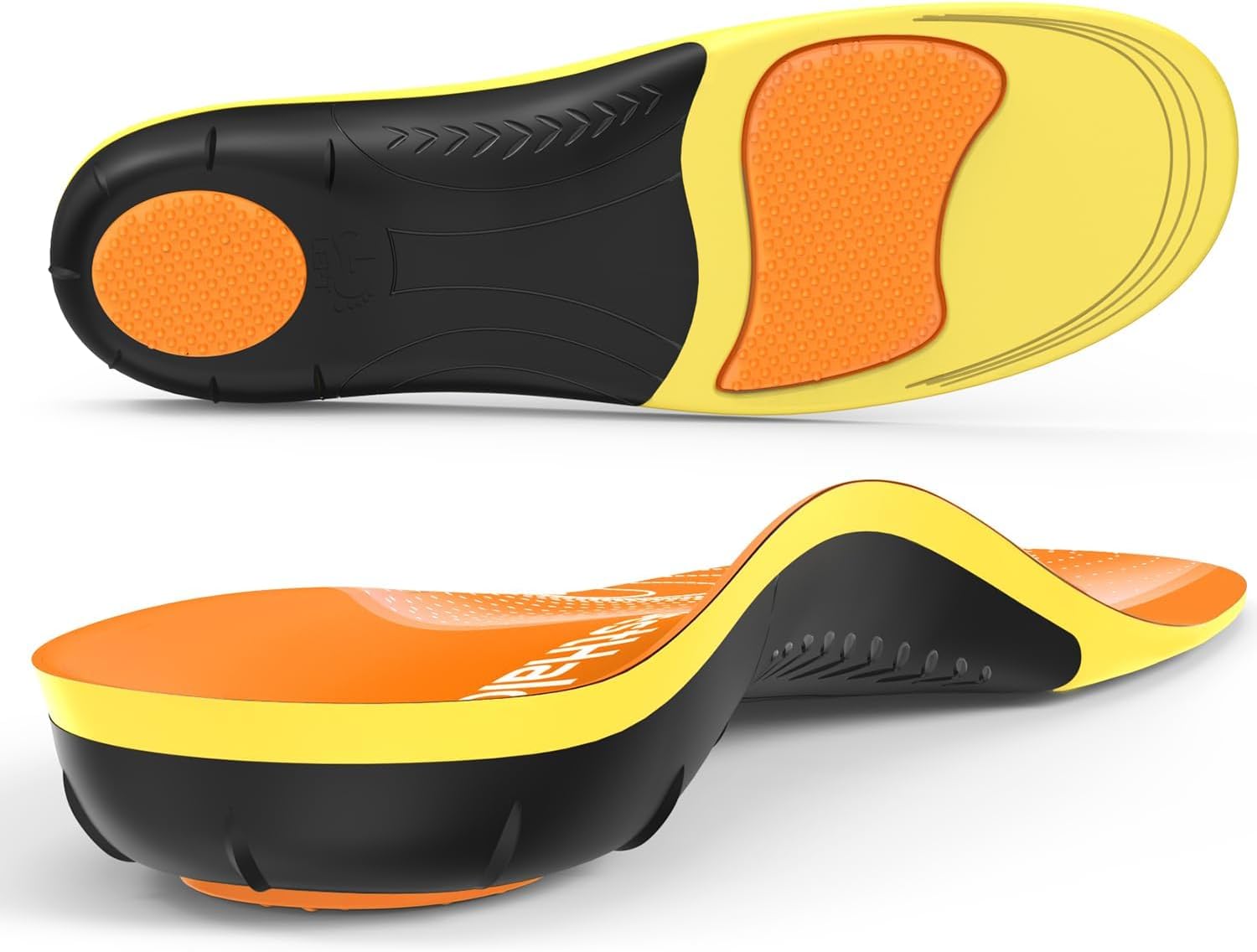 Heavy Duty Plantar Fasciitis Insoles - 220+ lbs High Arch Support Orthotic Inserts for Pain Relief, Flat Feet, Heel Pain, Work Boots (Orange, Men 9-10.5 | Women 10-11.5)