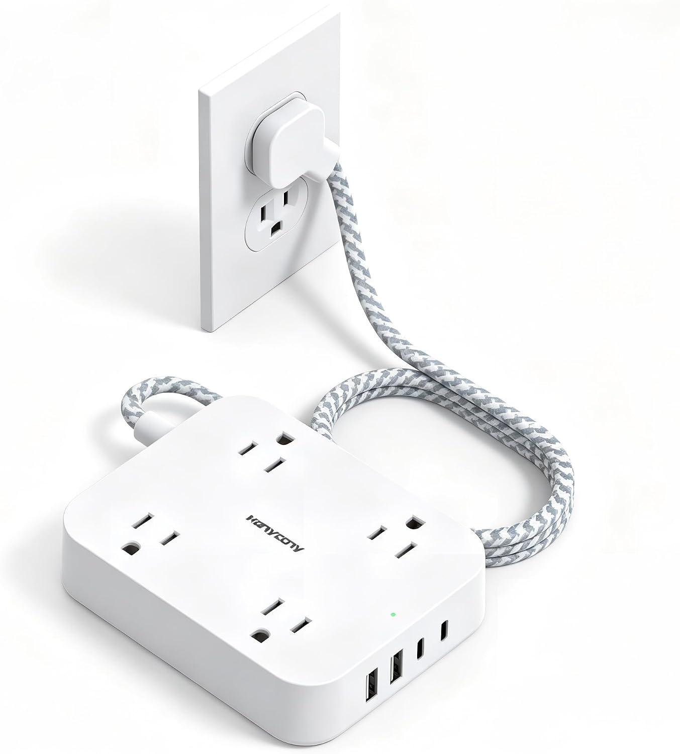 3Ft Short Power Strip with 4 USB Ports(2 USB C), 4 Widely Spaced AC Outlets