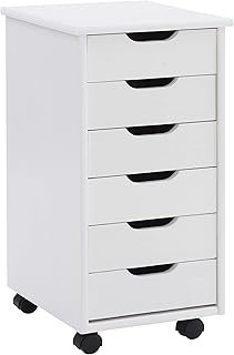 Linon Home Decor Products Corinne Six Drawer Storage, White Wash Rolling Cart