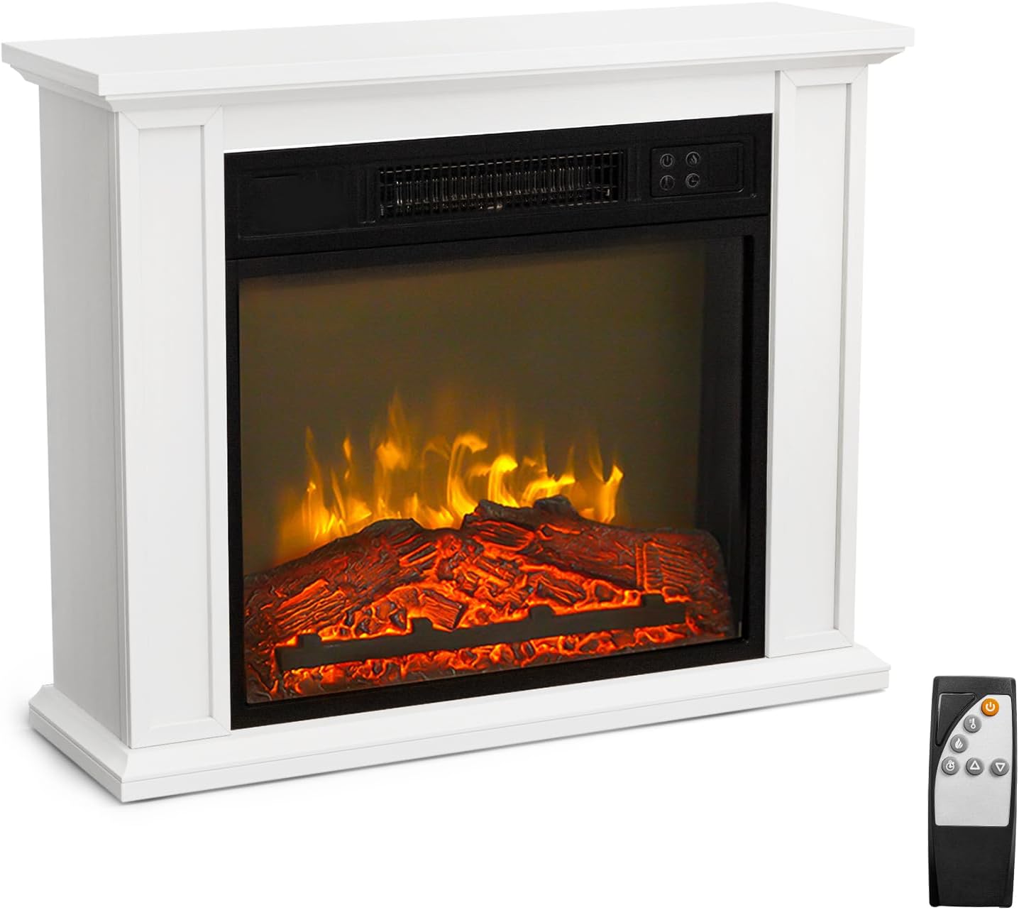 ROVSUN 27'' Electric Fireplace with Mantel, Freestanding Heater with Remote, Timer, 6 Realistic Flame & Adjustable Temperature for Home Bedroom Living Room Indoor, 1400W
