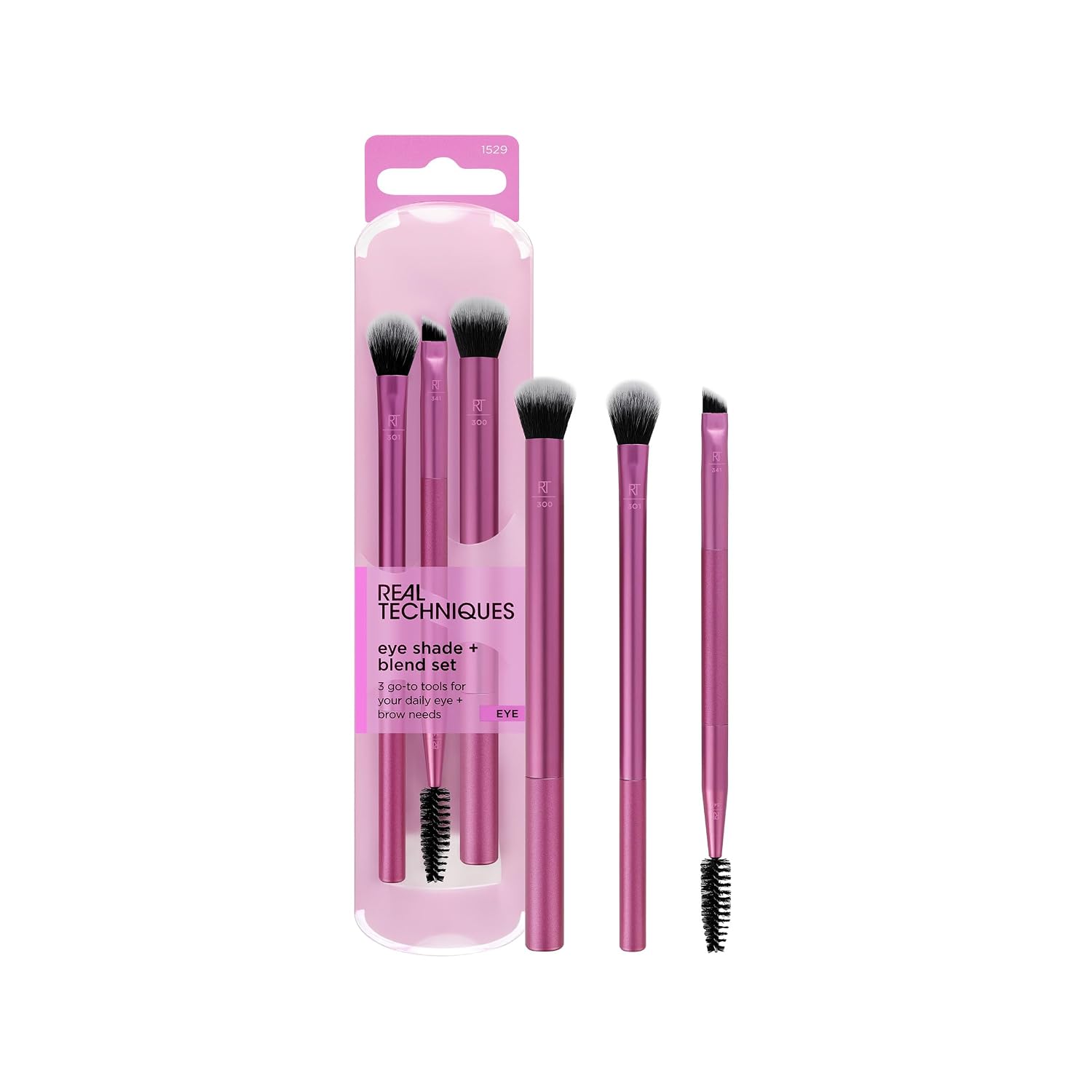 Real Techniques Eye Shade & Blend Makeup Brush Trio, For Eyeshadow & Liner, Makeup Tools for Shaping & Grooming Brows, Defined Makeup Look, Synthetic Bristles, Vegan & Cruelty-Free, 3 Count