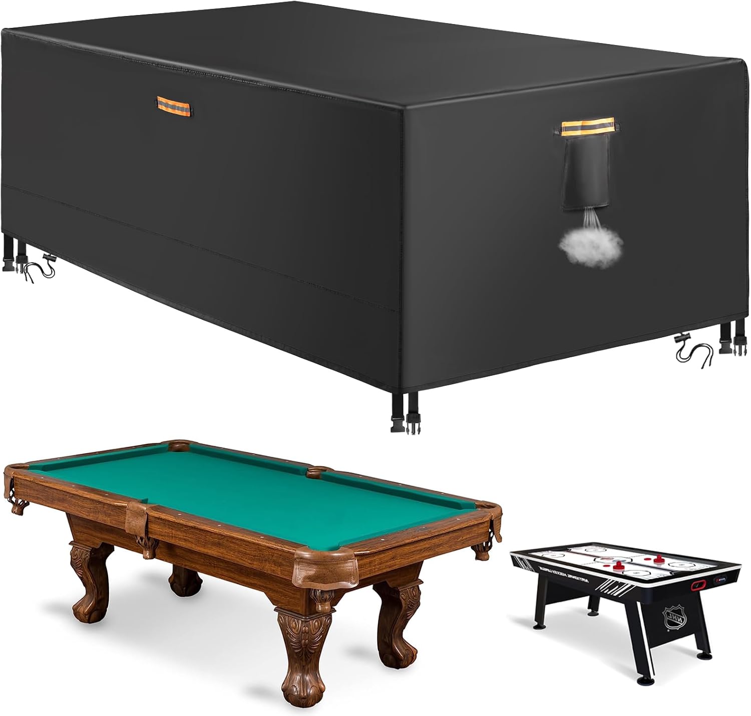 8ft Pool Table Covers, Snooker Table Cover 420D Oxford Outdoor Pool Table Cover Protect Against The Sun and Wind, Universal Fit Cloth for Pool Table Air Hockey Game (102x53x32in)