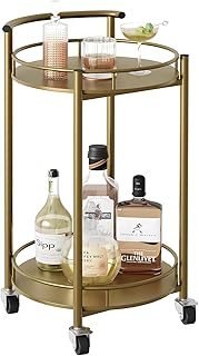 Bar Cart Gold Rolling Cart for Home,2 Tiers Bar Serving Cart Round Wine Cart with Handle, Metal Wine Rack and Casters, Serving Bar Trolley for Home Kitchen,Living Room,Christmas,New Year