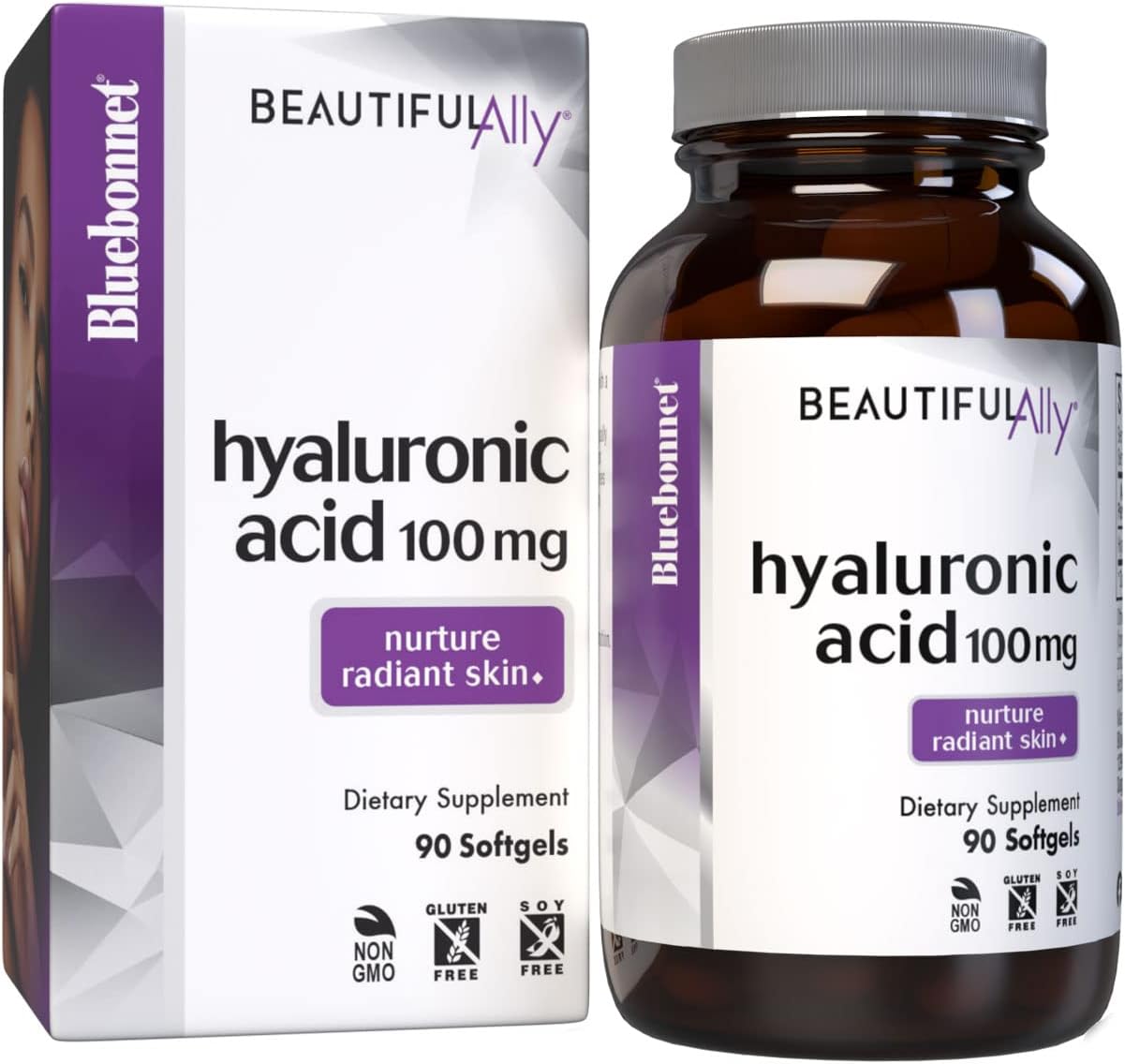 Bluebonnet Nutrition Beautiful Ally Hyaluronic Acid 100mg, Nurture Radiant Skin*, Non-GMO, Gluten-Free, Soy-Free, 90 Softgels, 90 Servings | Third-party tested for purity and potency; manufactured in the USA