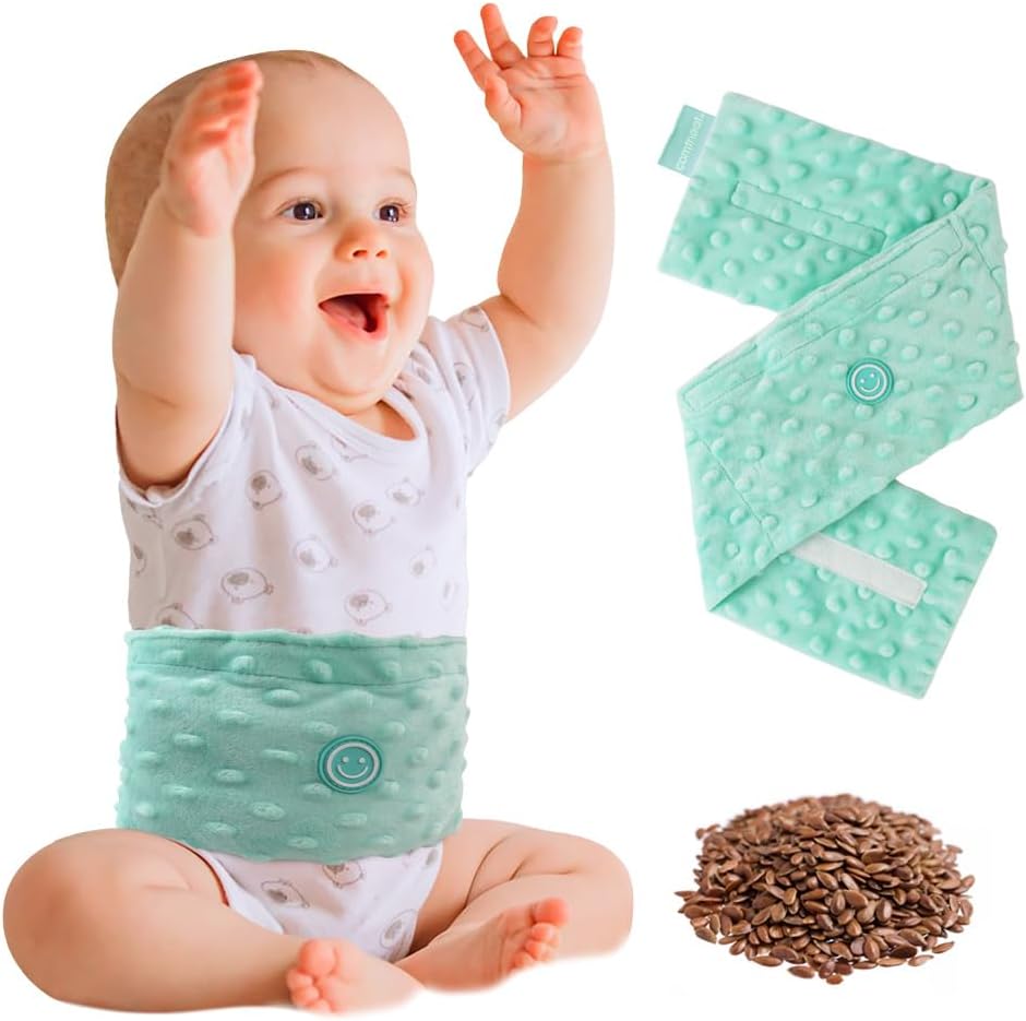 Comfheat Colic Relief for Babies, Flaxseed Heated Tummy Wrap, Baby Belly Wrap Swaddling Belt with Soothing Warmth, Natural Relief for Upset Stomach in Babies and Toddlers, 0-3 Years(Green)