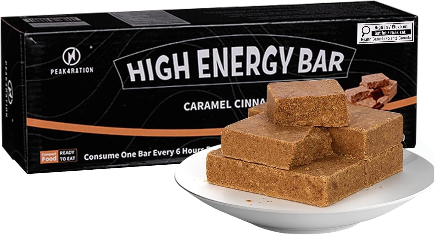 PEAK4RATION High Energy Bar | Long Shelf-Life Compressed Biscuits – Caramel Cinnamon | 1.5kg (6x250g Box Pack) | 6864 kcal Outdoor & Emergency Ration Bar | Hardtack Compact Survival Preparedness Food