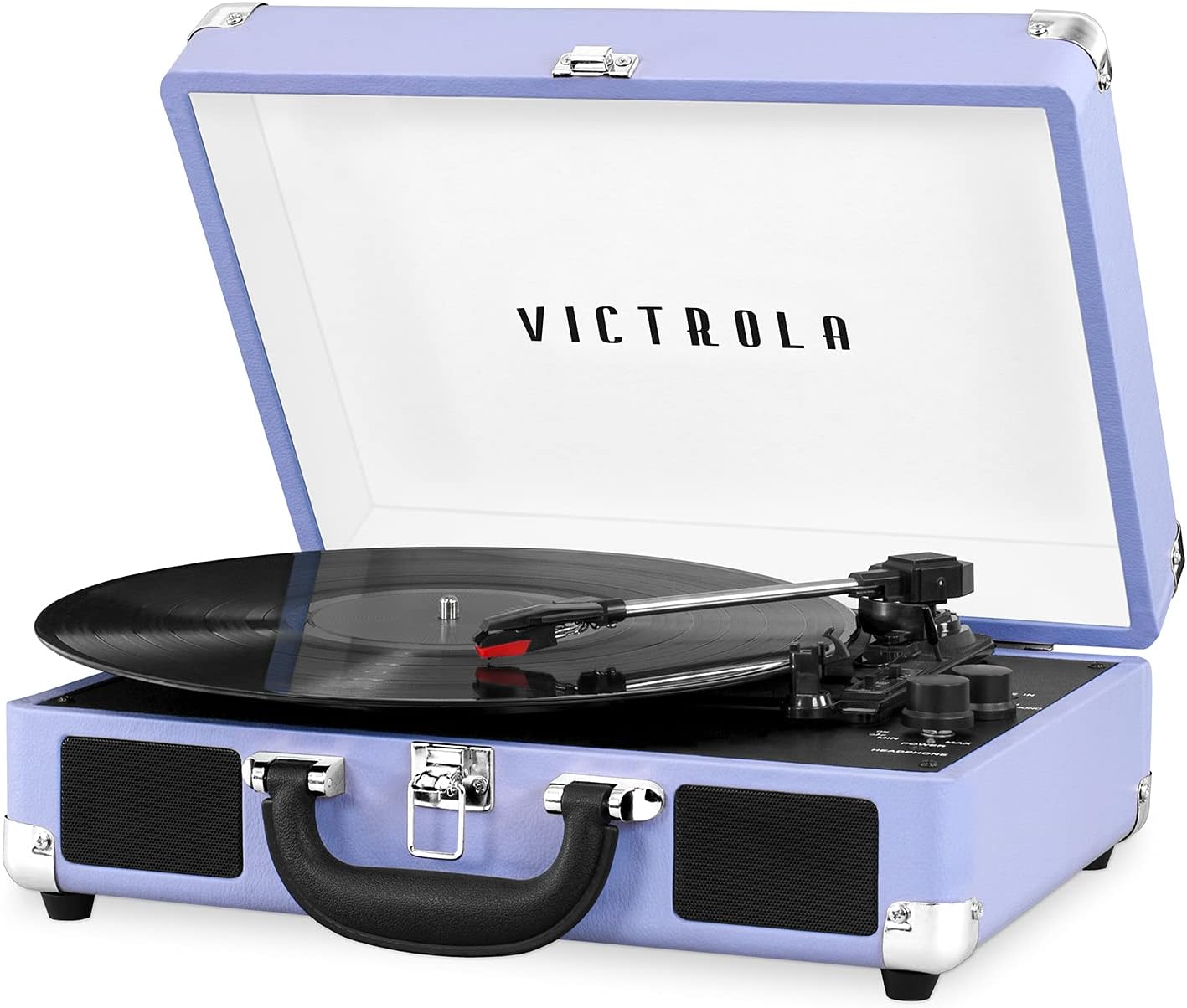 Victrola Journey Bluetooth Portable Suitcase Record Player – with Built-in Speakers, 3 Speed Vinyl Record Player, RCA Out, Headphone Jack (Lavender/Silver)
