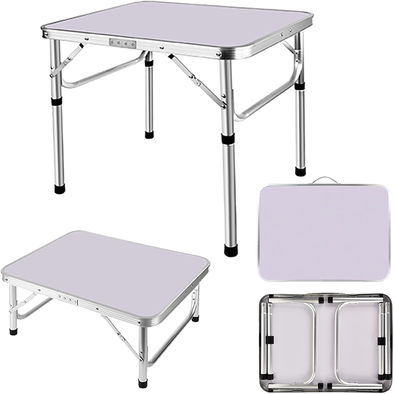 YouseaHome Side Table Small Folding TV Tray with 2 Adjustable Height, Foldable Coffee Table, Lightweight Aluminium Outdoor & Indoor Snack Sofa End for Space, Easy to Setup, 2x1.5x1/2Ft, White