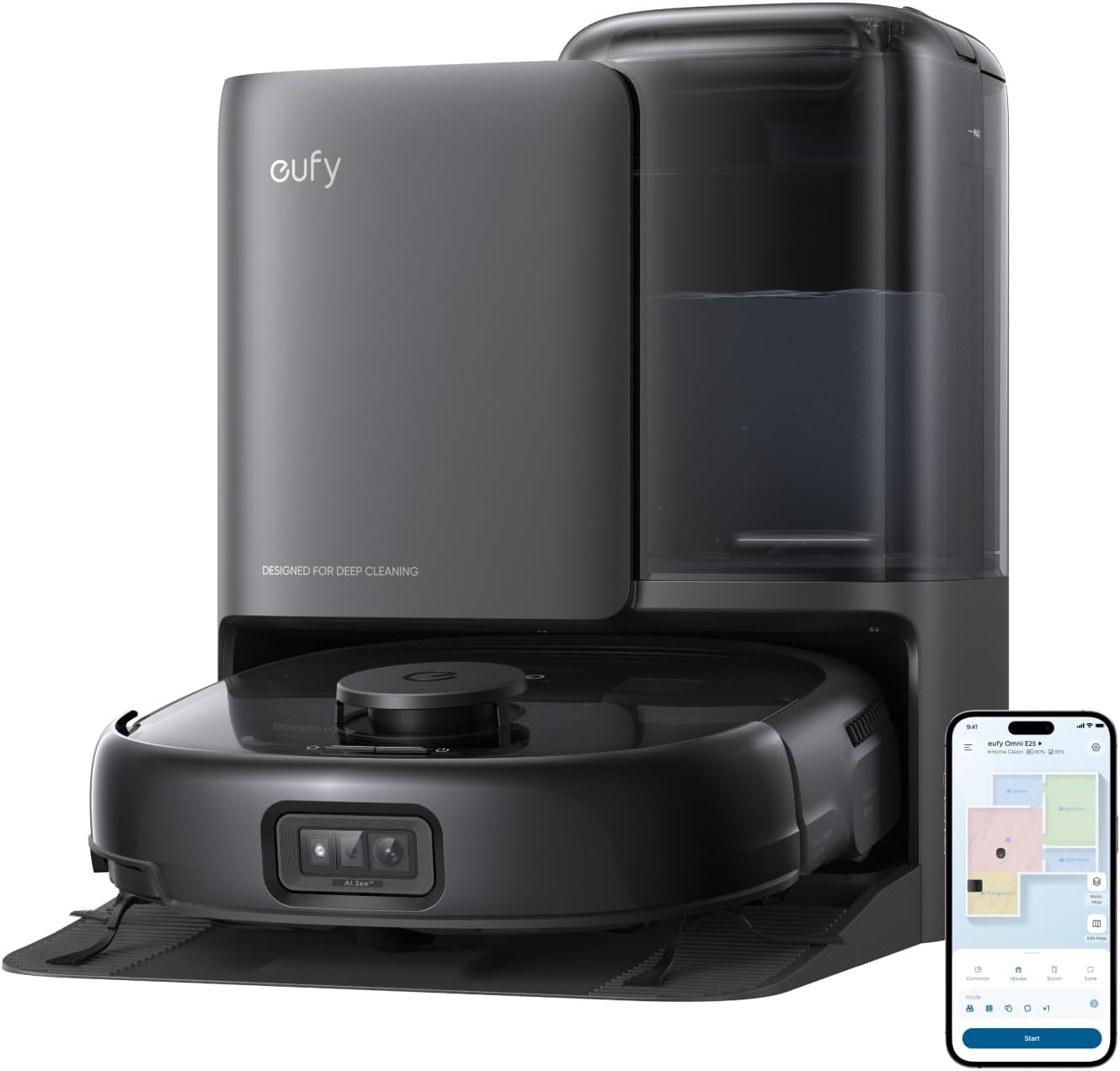 eufy E25 Omni Robot Vacuum Cleaner with Mop, HydroJet System, 20,000 Pa Turbo Powerful Suction, Zero Tangling, Corner-to-Edge Deep Cleaning and Mop Lifting, with Auto All-In-One Station