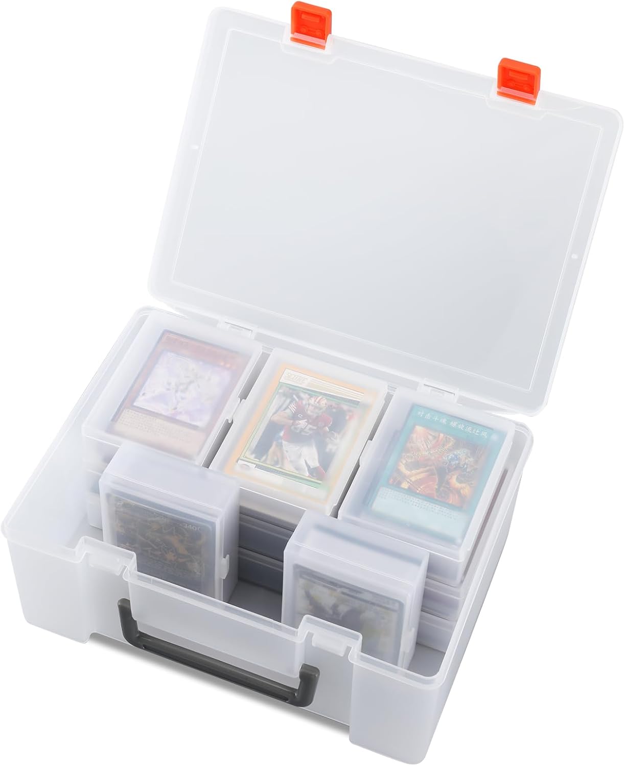 Saichotoy Trading Card Storage Box - Card Case Holder Organizer 800+ Compatible with Pokmeon, MTG, Yugioh, TCG Cards with 11 Individual Deck Box Each Holds 70 Cards (Clear)