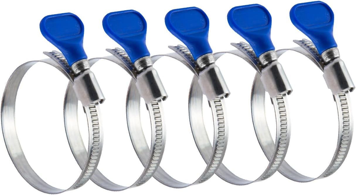 POWERTEC 70127 2-1/2 Inch Key Hose Clamp, Adjustable Stainless Steel Hose Clamps for Dust Collector and Dryer Vent Hose, Worm Gear Clamp, 5 pack