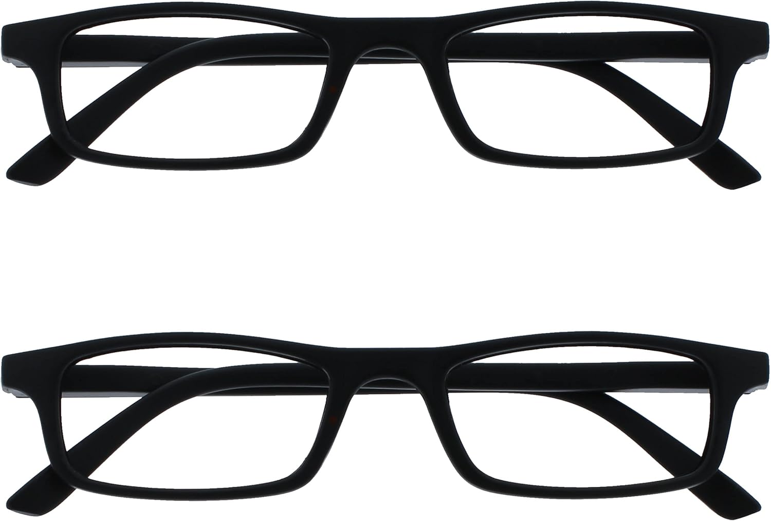 OPULIZE TED Reading Glasses for Women Men, Lightweight Narrow Rectangular Matt Frame with Spring Hinges, Black +2.00 (Pack of 2)