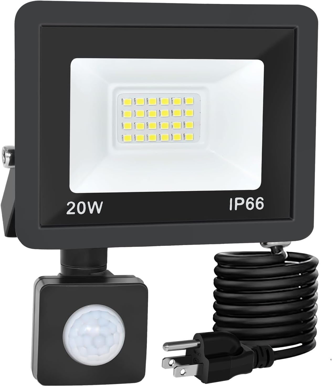 Motion Sensor Outdoor Lights, Plug in Flood Lights Outdoor Motion Sensor,20W Dusk to Dawn Outdoor Lighting 6000K Waterproof,Adjustable Wall Security Lights for Garage, Porch, Yard