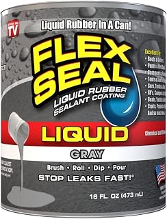 Flex Seal Liquid, 16 oz, Gray, Liquid Rubber Coating Sealant, Waterproof, Flexible, Breathable, and UV Resistant, Roof Repair, Basements, RV, Campers, Trailers, Marine, EPDM, Masonry
