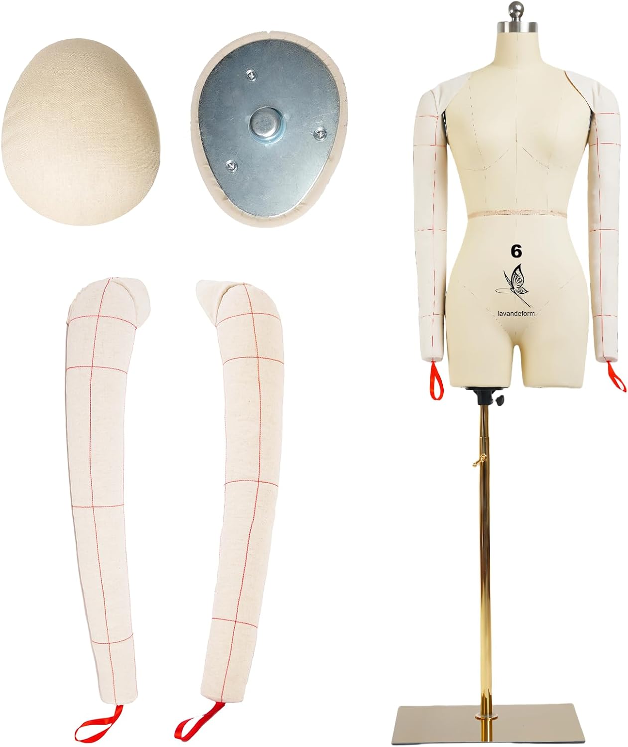 Female Dress Model Torso Body Clothing Forms,Size 6 Professional Dress Form for Tailor Design,Sewing Mannequin Foam Body for Pinning,Soft Long Sleeve Sewing Arms. (with Arms Beige, 6)