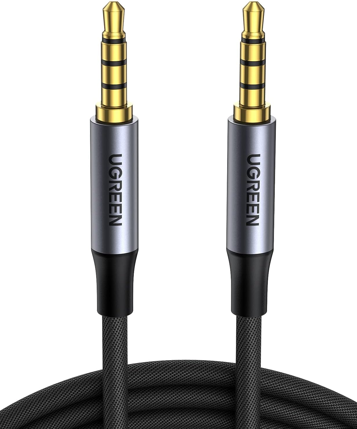 UGREEN 3.5mm Audio Cable Braided 4-Pole Hi-Fi Stereo TRRS Jack Shielded Male to Male AUX Cord Compatible with iPad, Samsung Phones, Tablets, Car Home Stereos, Headphones, Speaker, 6FT