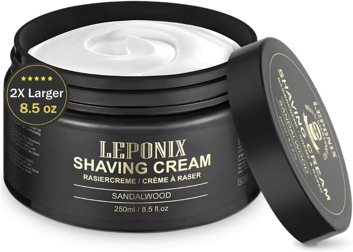 Shaving Cream - 250g - Luxury Large Size Shaving Cream for men - Rich Lather for a Protective, Smooth & Moisturizing Shave Experience - Sandalwood Scent