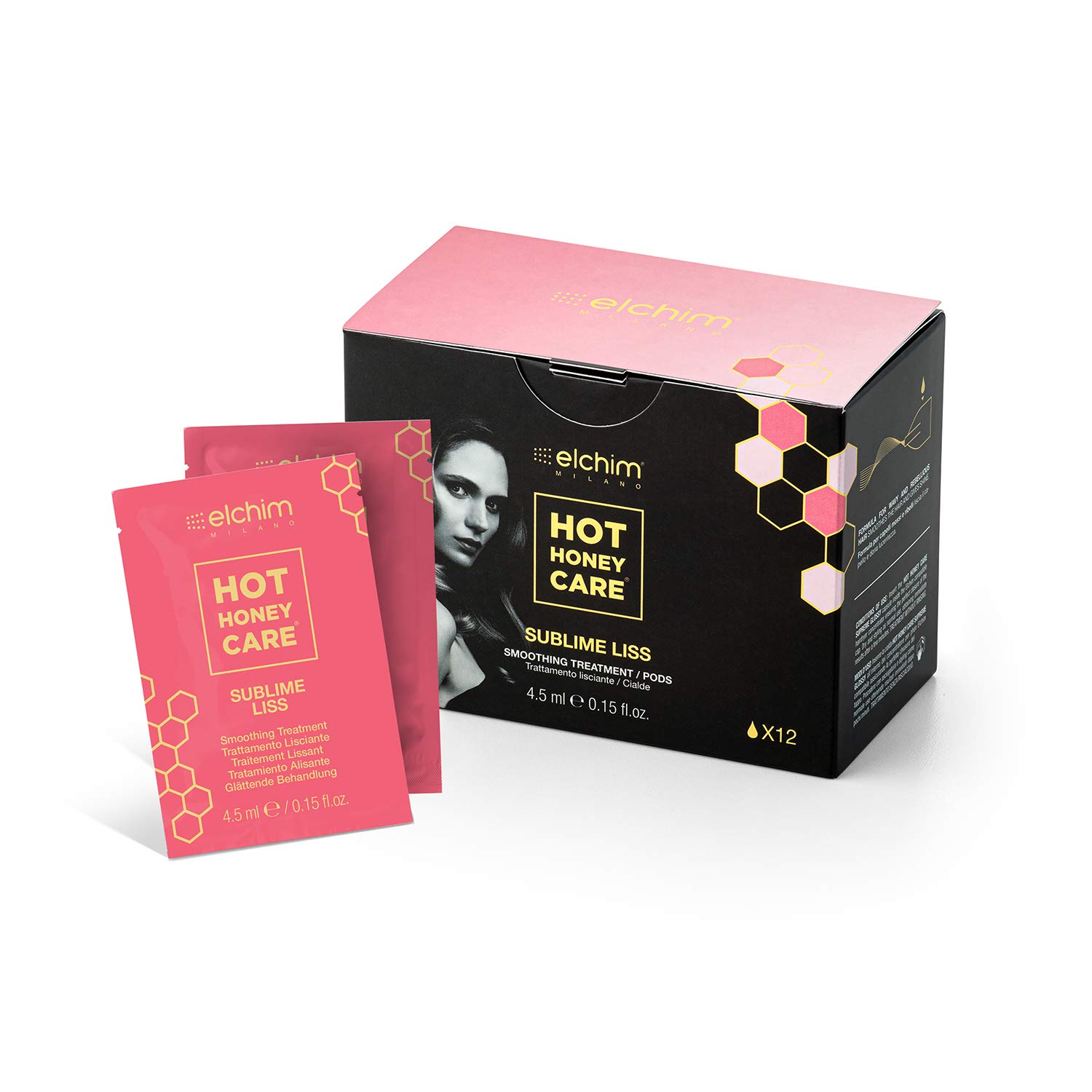 Elchim Hot Honey Care: Anti Frizz and Hair Gloss System for Dry/Damaged Hair, Hair Serum and Blow Dry Starter Kit, Hair Dryer Concentrator Compatible with Elchim Compact Hair Dryers