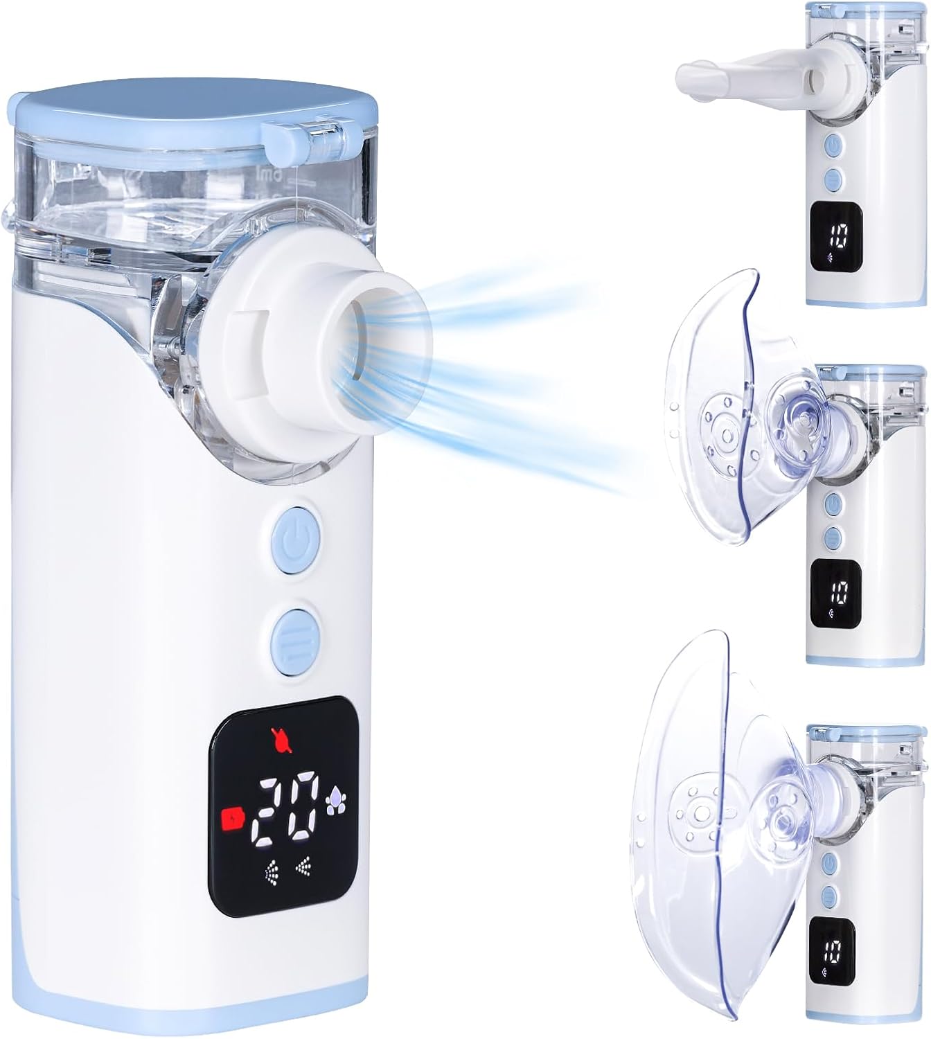 HITHINKMED Nebuliser Machine for Adults & Kids, Portable Nebuliser for Adults Sinus Inhaler with Digital Display, Timed and Automatic Cleaning Functions Suit for Home & Travel -Blue