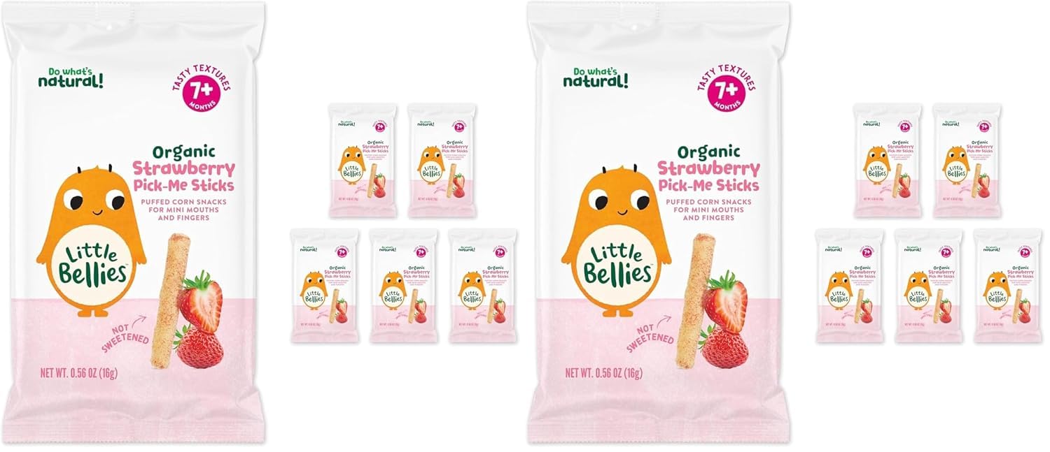 Little Bellies Organic Strawberry Pick-Me Sticks Baby Snack, 0.56 oz (Pack of 10)