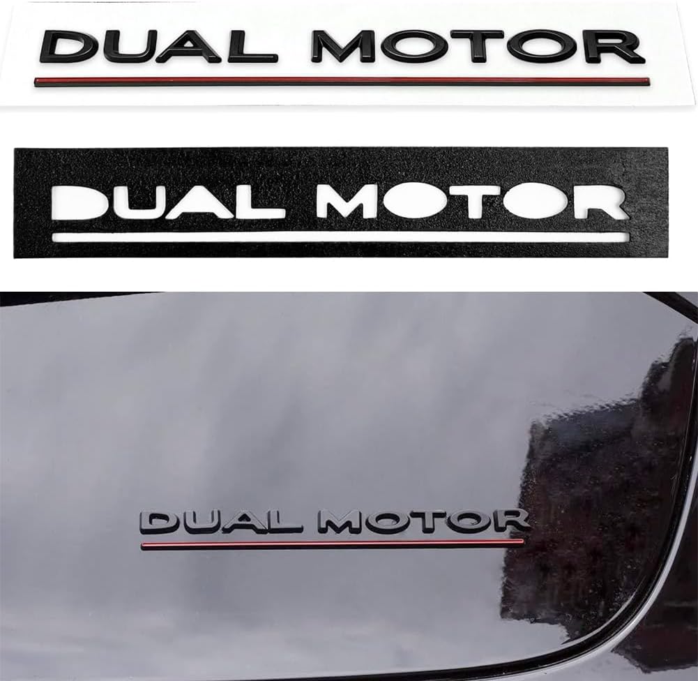 Dual Motor Letters Emblem Sticker Compatible with Te-sla Model 3 X S Y, 3D Letter Decal Performance Badge for Fender Side Rear Trunk Decorative, Te-sla Accessories, (Matte black + red line)