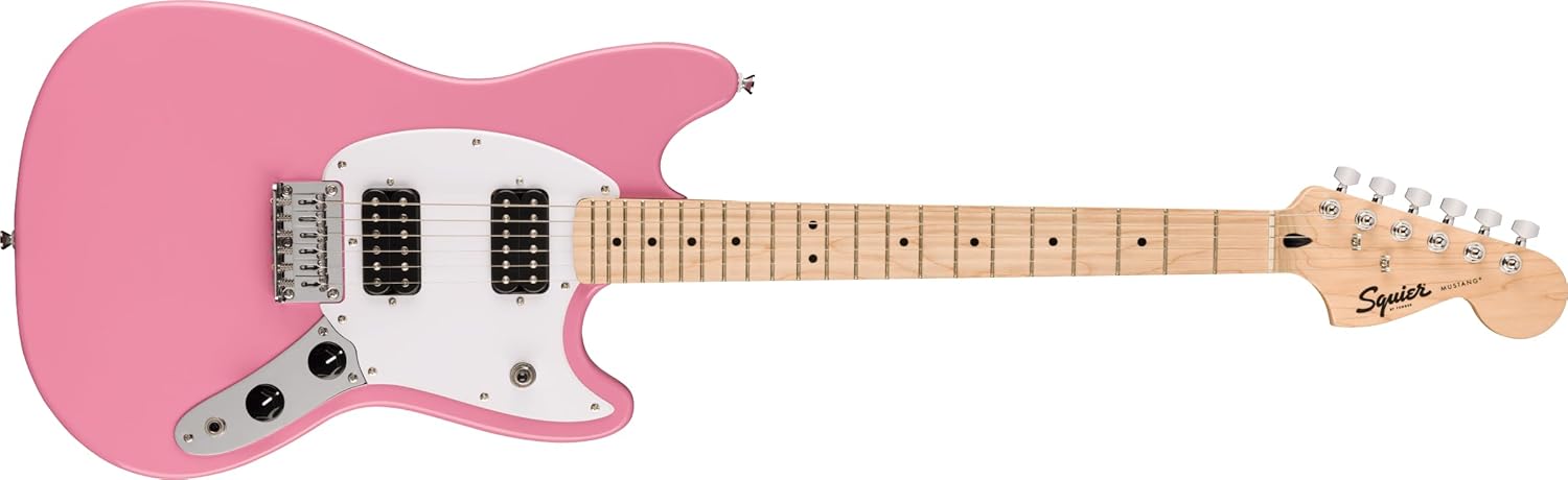 Squier by Fender Sonic Mustang® HH Electric Guitar, Maple Fingerboard, White Pickguard, Flash Pink, Comes with Free Virtual Lessons