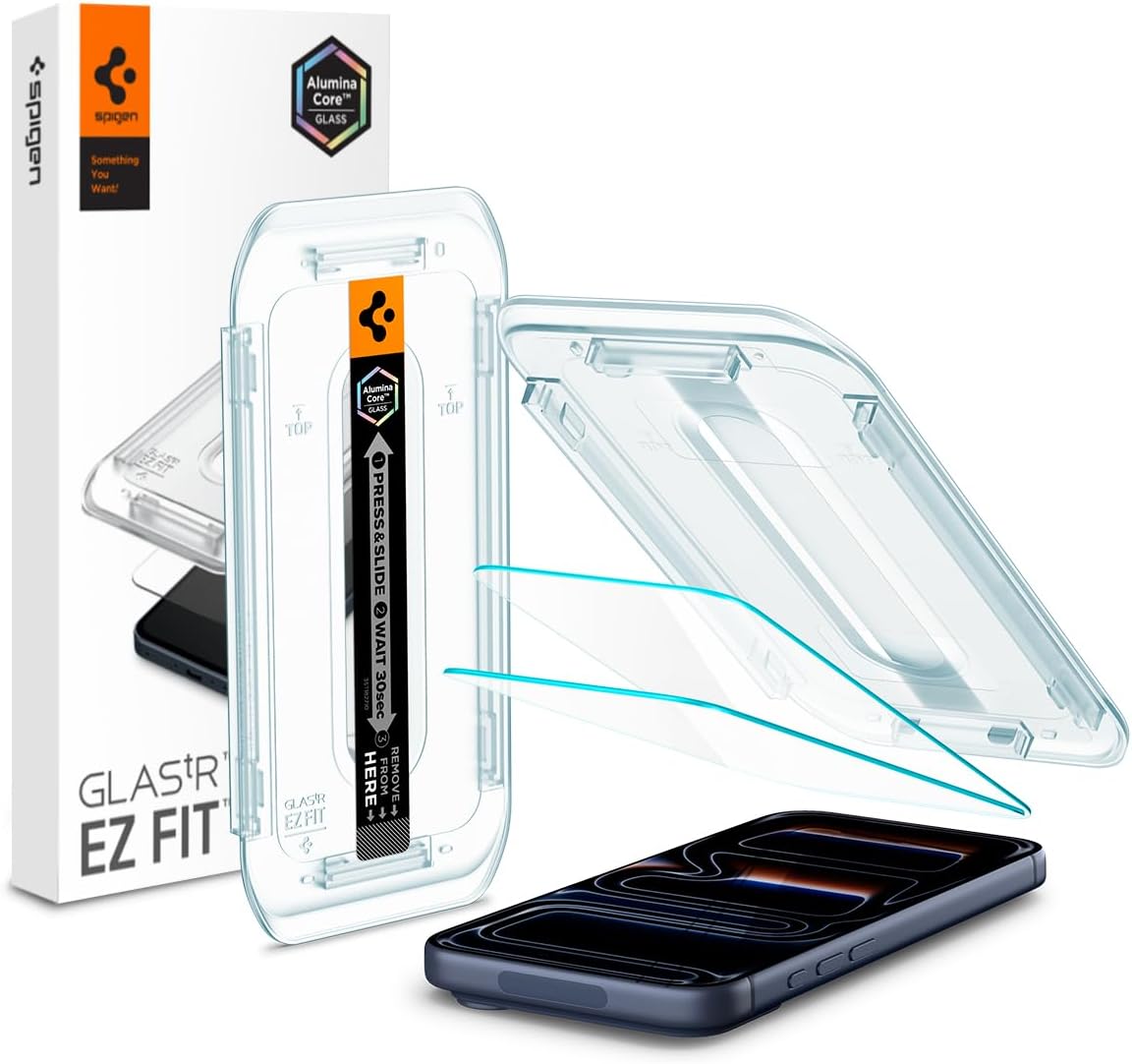 Spigen Glas.tR EZ Fit Tempered Glass Screen Protector for iPhone 17 Pro / 17, iPhone 16 Pro - 2 Pack