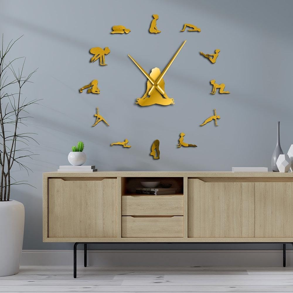 Yoga Poses DIY Giant Wall Clocks Find Your Balance Meditation Wall Art Home Dcor Modern Large Wall Clock Watch Mindfulness Gift(Gold,27inch)