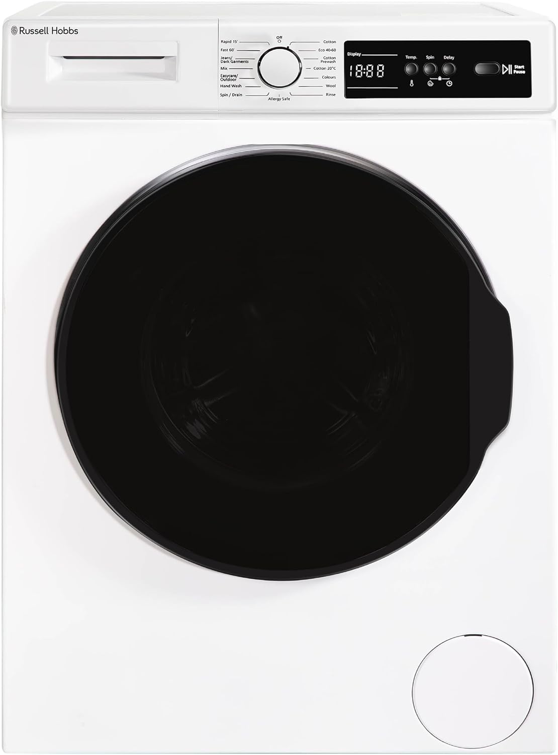 Russell Hobbs Freestanding Washing Machine, 8kg Capacity, 1400 rpm, 15 Programmes, Eco Technology, Rapid Wash Cycles, White, RH814W111W
