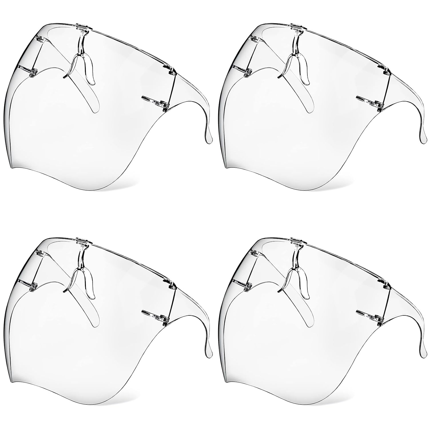 4 Pack Face Shield with Glasses, Face Mask Shield Anti-Fog Clear Ultra Clear Reusable Protective Plastic Face Shield Mask Droplet Splash Guard for Women Men Kids