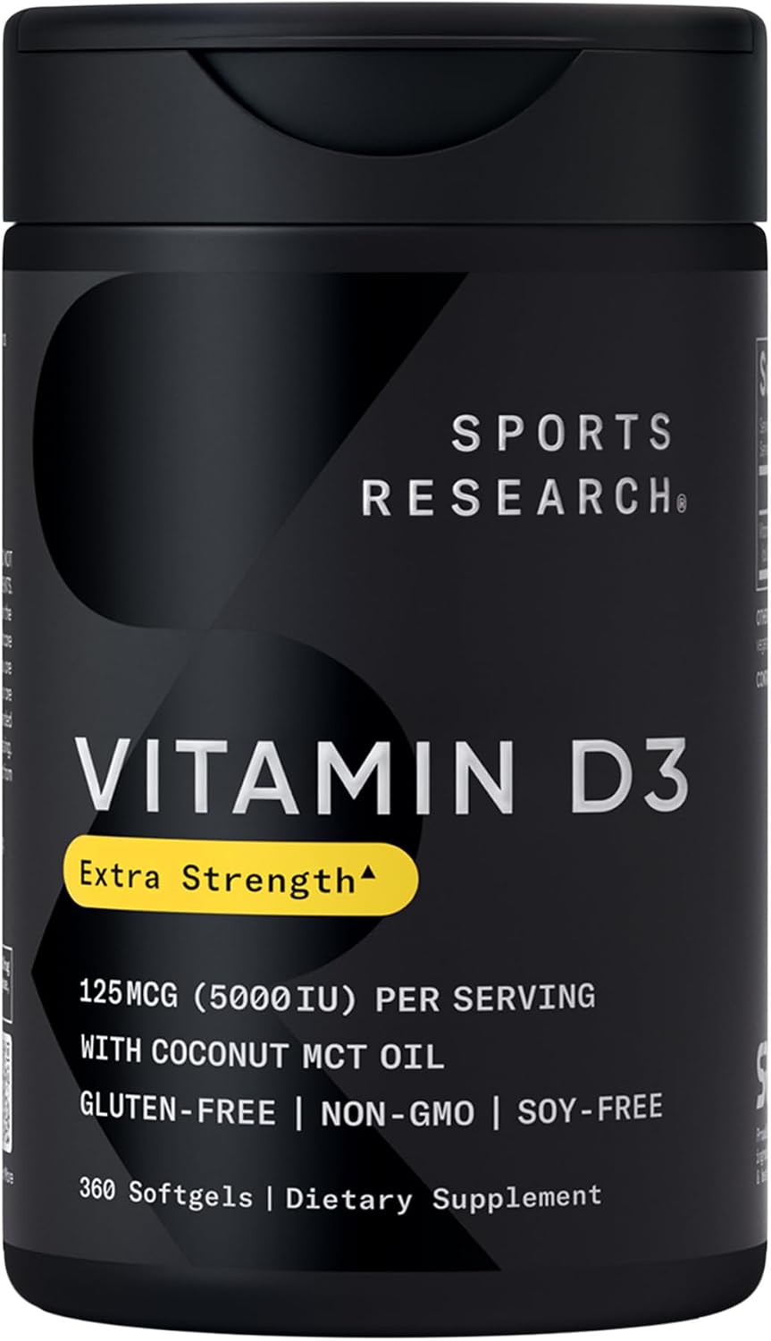 Sports Research® Vitamin D3 5000iu/125mcg with Coconut Oil, 360 Softgels
