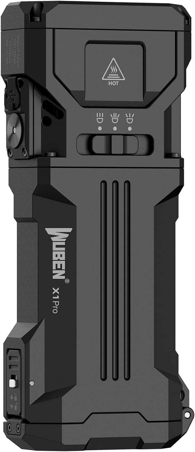 WUBEN X1Pro Rechargeable Flashlights high lumens, Super Bright 12300 lumens | EDC Flat Shape Flashlight with Spotlight Floodlight Strobe Modes, IP65 Portable Flash Light for Camping, Emergency, Working