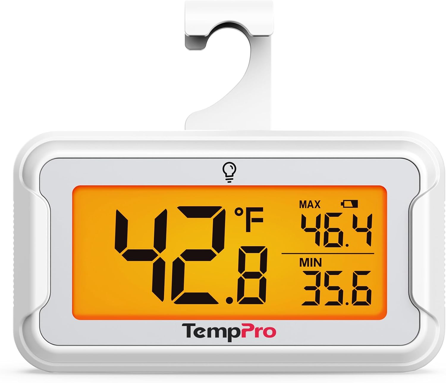 TempPro Refrigerator Thermometer with Large Backlit LCD Display, Freezer Fridge Thermometer with Max/Min Record, Easy Battery Replacement, Magnetic & Stand Options for Cooler (Previously ThermoPro)