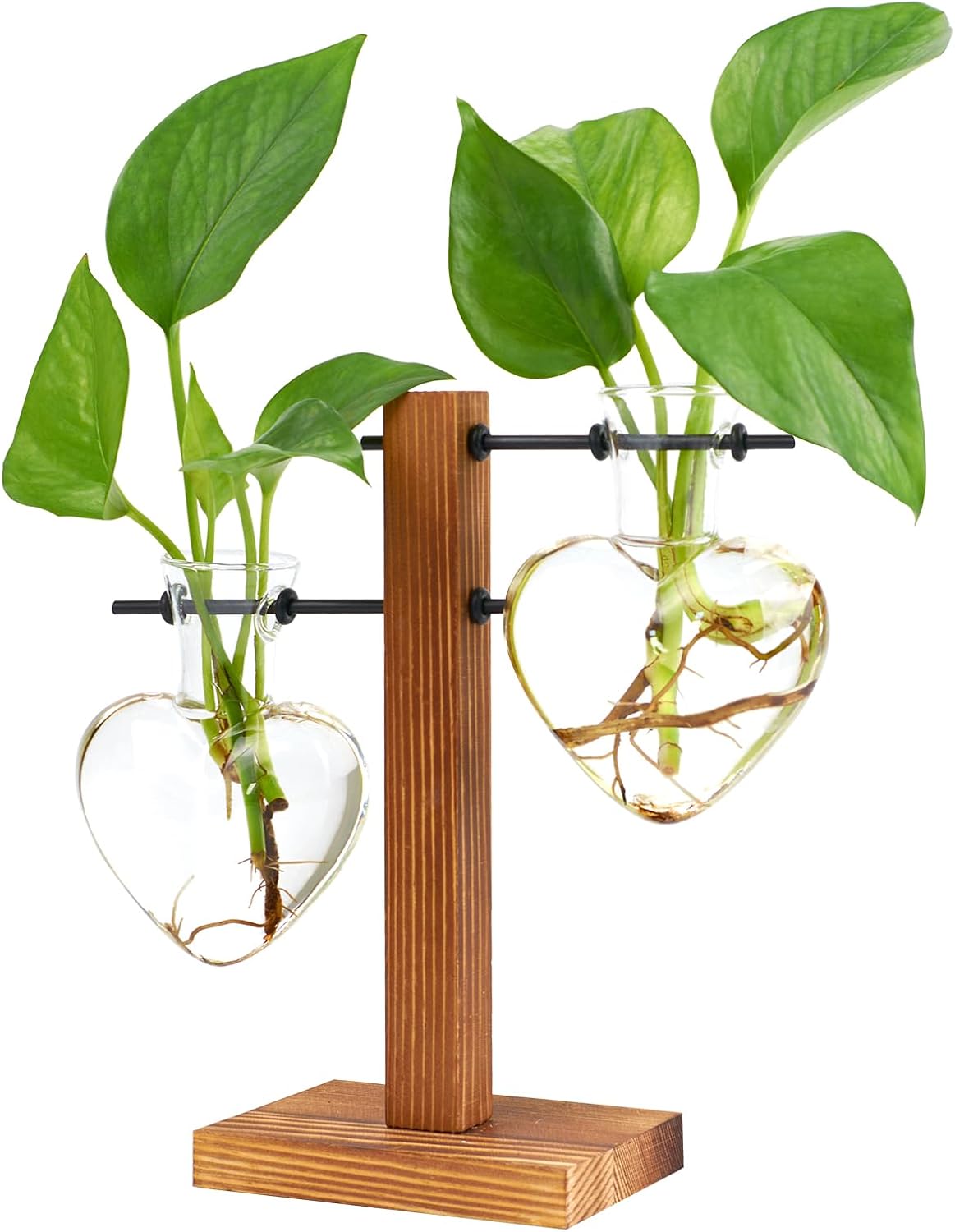 XXXFLOWER Plant Pots Wooden Stand, Plant Terrarium Propagation Station Desktop Hydroponic Planter Glass Vase for Home Garden Office Decoration, Plant Lover Gifts - 2 Love Bulb Vase Plant Accessories