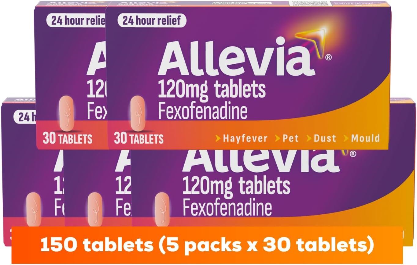 Allevia 120mg Allergy Relief Tablets | 150 cts (5 packs of 30 cts) | 120mg Fexofenadine | 24hr Relief Acts within 1 Hour | Non-drowsy in Most People | Relieves Hayfever, Pet, Dust and Mould Allergies