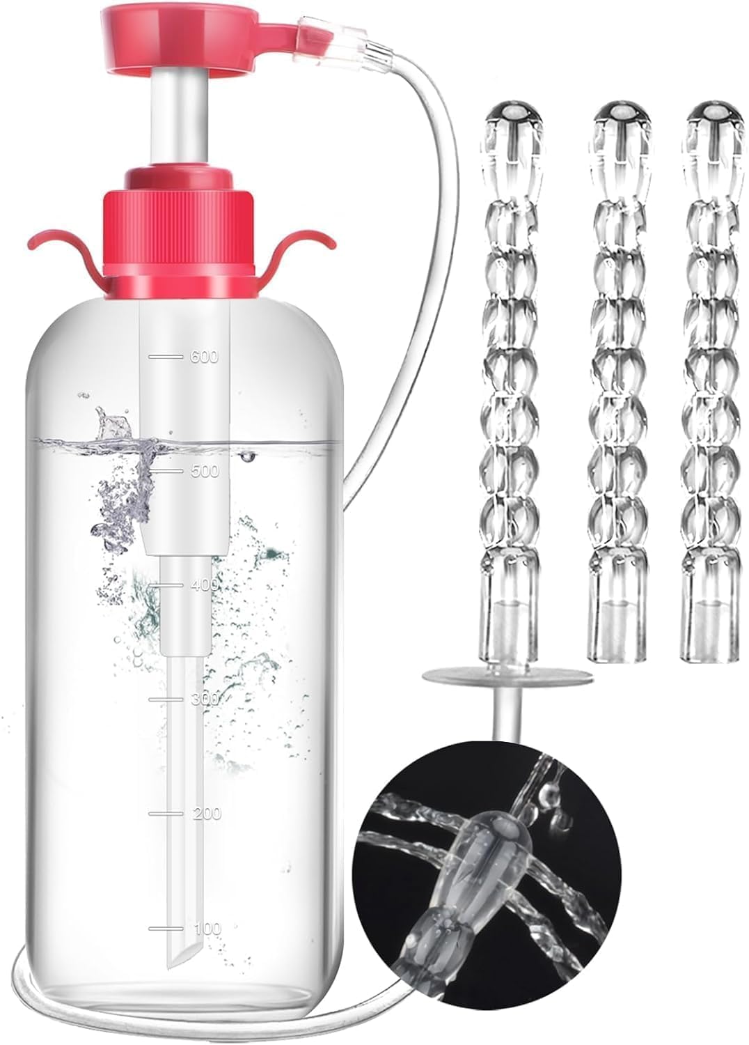 Enema Kit for Colon Cleansing - Anal Douche Anti Back-Flow with Syringe Handle & 3 Nozzle Tips - Vaginal Douche for Women/Douches for Men - 600ml / 20.29 OZ