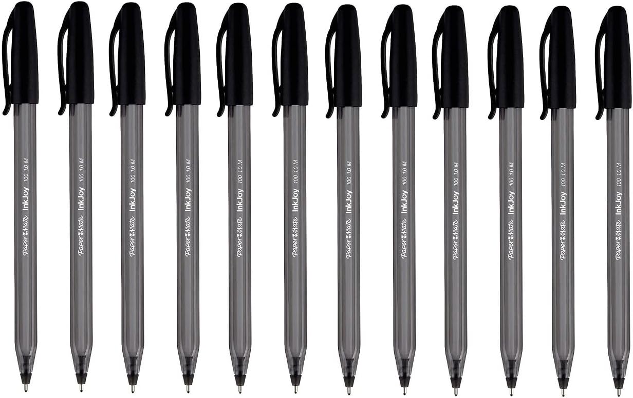Paper Mate Inkjoy 100 Ballpoint Stick Pen Medium Point Black 12 Pack