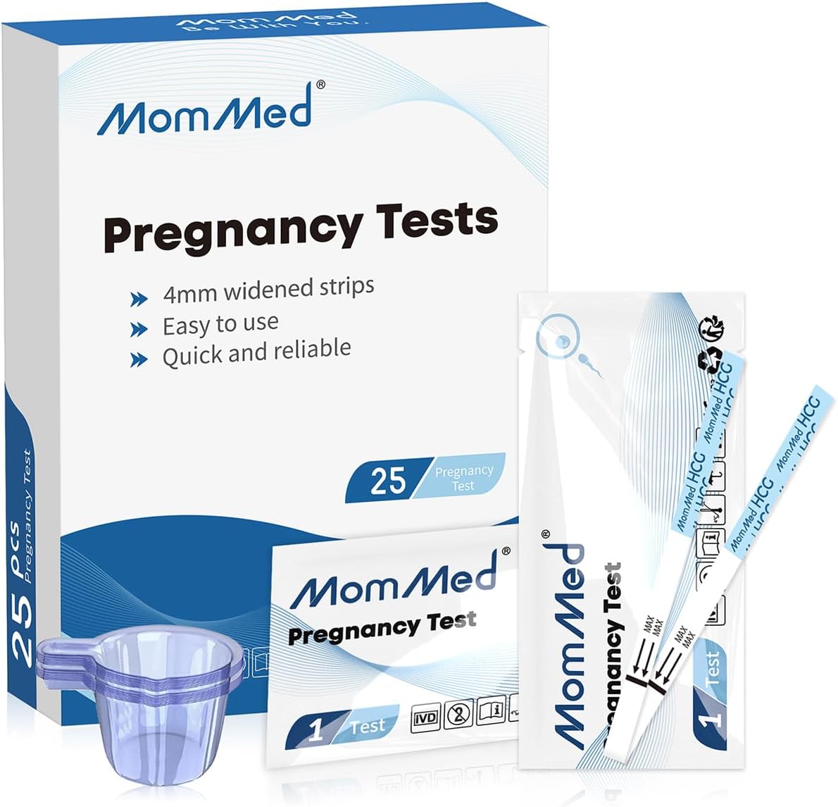 MOMMED Early Pregnancy Tests(25 MIU/ml), 25 X Pregnancy Test Strips with 25 X Urine Cups, HCG Test Strips Over 99% Accuracy, Individually Packed, Result as Fast as 5 Minutes
