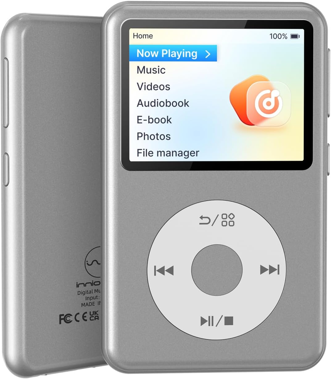 Innioasis 64GB Mp3 Player with Bluetooth, Lossless DSD DAC FLAC Support, Y2 Classic Dedicated Music Player with Playlists, Nostalgia Design, Supports up to 2TB Silver