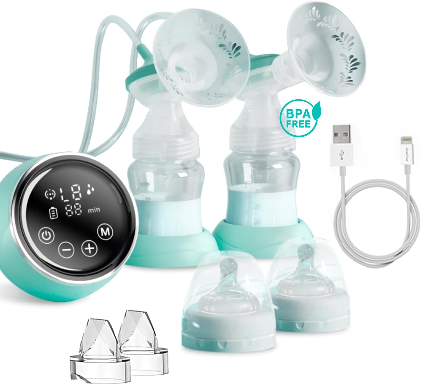 Electric Breast Pump, High-Definition LCD- Portable Breast Pump, Backflow Design, 2 Modes Pumps and 9 Levels- Extractor De Leche Materna Electrico- BPA Free, Double-Green