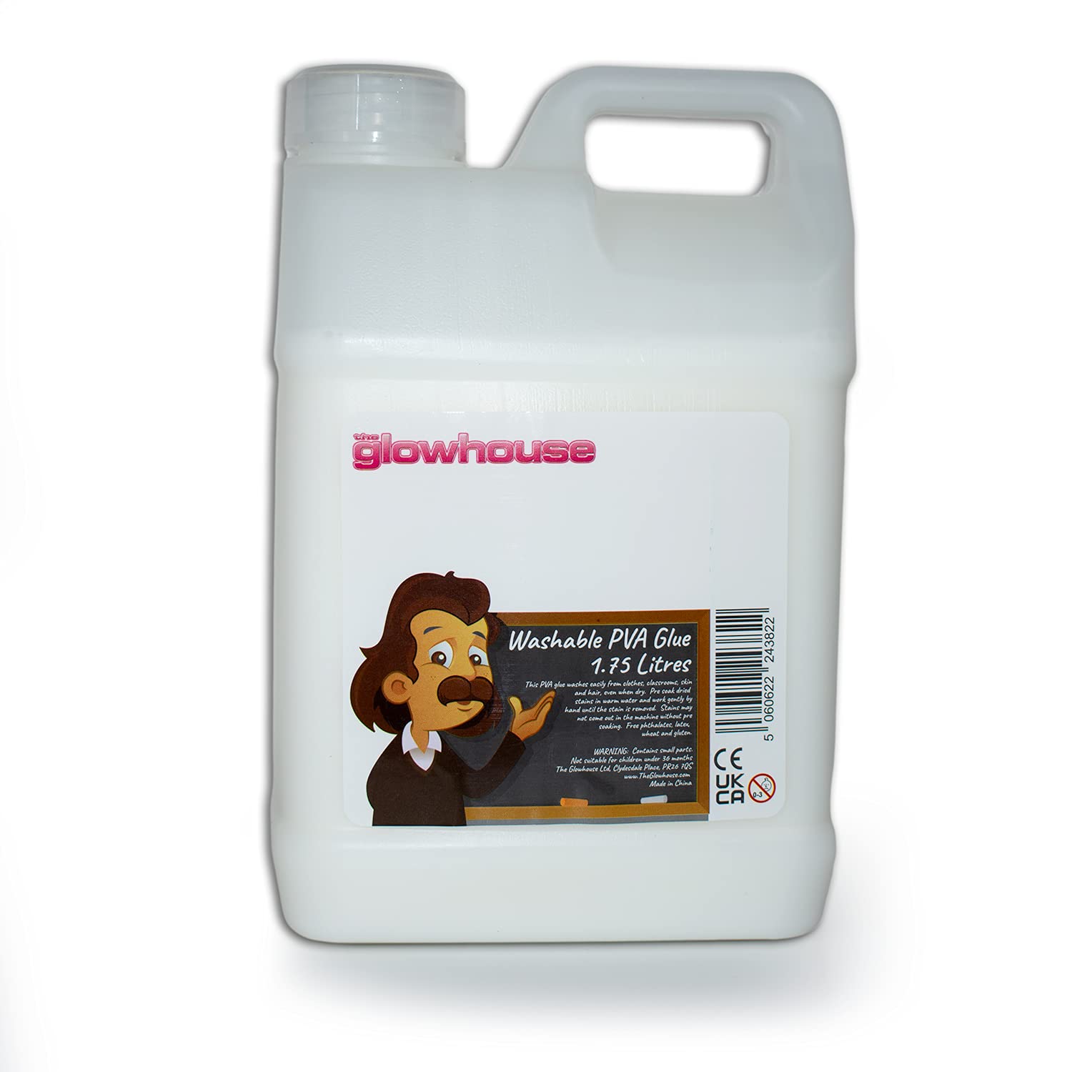 The Glowhouse Premium 1.75L Washable PVA Glue - White, Clear, Strong, Washable - Craft, School, Slime Glue