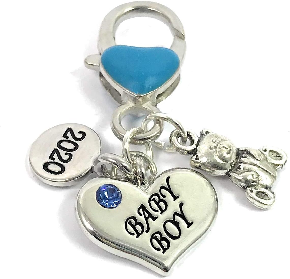 Libby's Market Place Baby Boy 2020 Blue Keyring with Teddy Bear Charm Comes with Organza Gift Bag and Gift Card